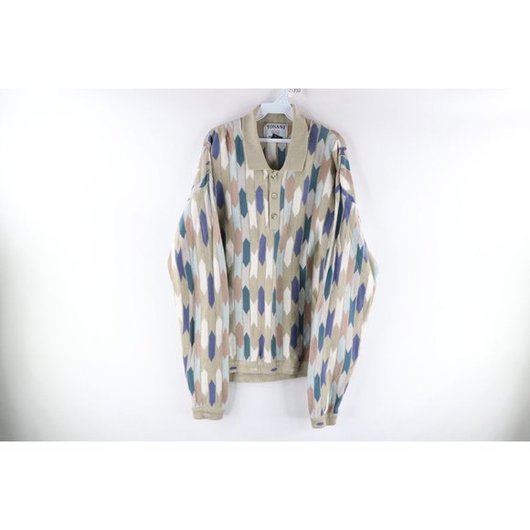 Vintage 90s Coogi Style Mens Medium Ed Bassmaster Rainbow Knit Collared Sweater